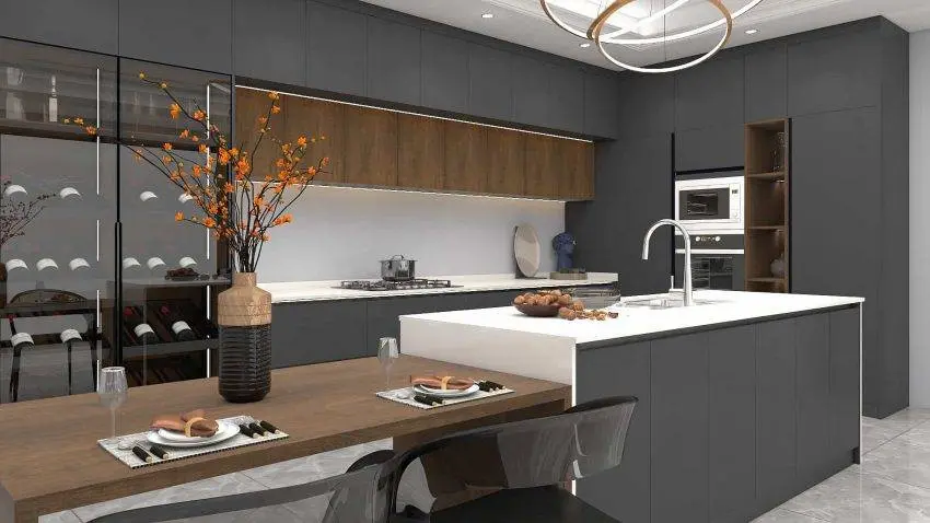 Modern Matte Dark Gray Lacquer Kitchen Cabinets