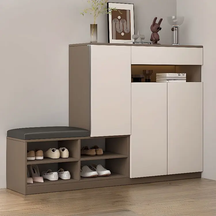 Modern Front Hallway Shoe Rack Storage Cabinet With Padded Seat