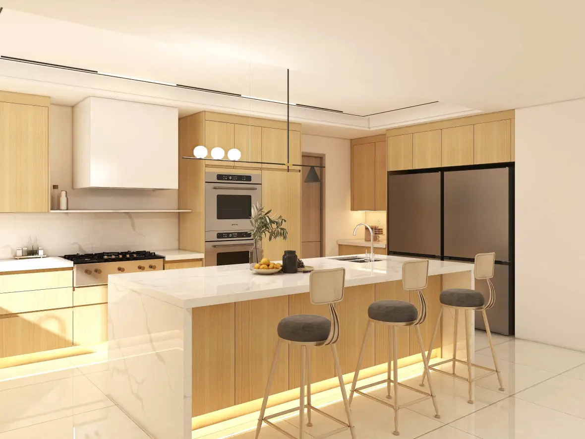 Modern Oak Wood Veneer Finish Kitchen Cabinets