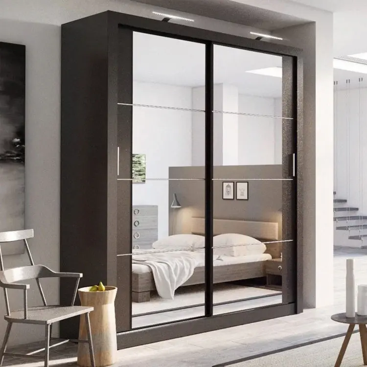 Modern White Two Mirror Sliding Door Closet Wardrobe