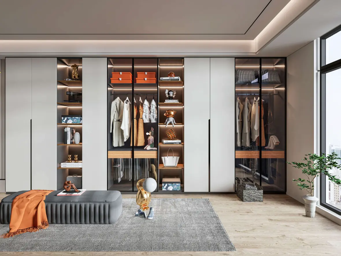 Modern Bedroom White Wooden Fitted Wardrobe Closet